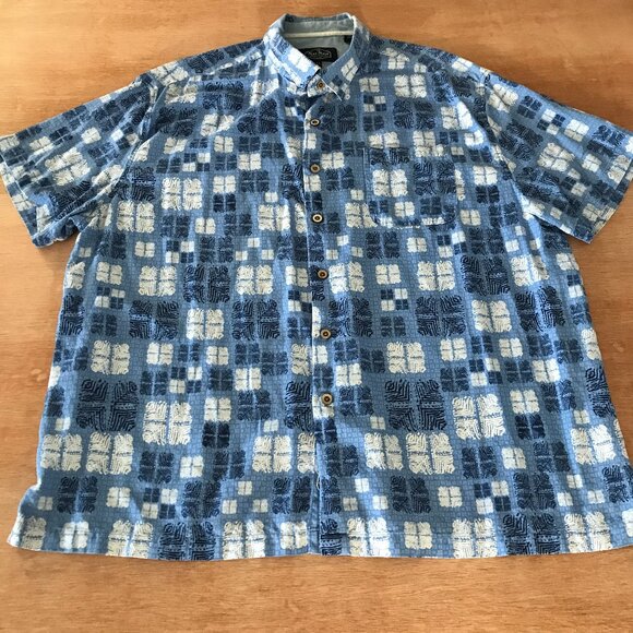 Nat Nast Luxury Originals Shirt Men XXL Blue Geometric Button Up Silk Cotton - Picture 1 of 12